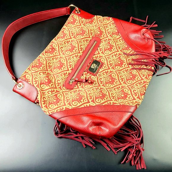 Bags Vintage Original Sharif 1827 Beautiful Red Cloth Leather Fringe Shoulder Bag Poshmark